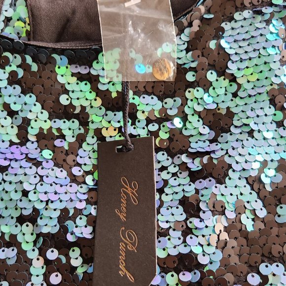 NWT Honey Punch blue/aqua sequins change of color mini dress Sz M - Picture 8 of 9